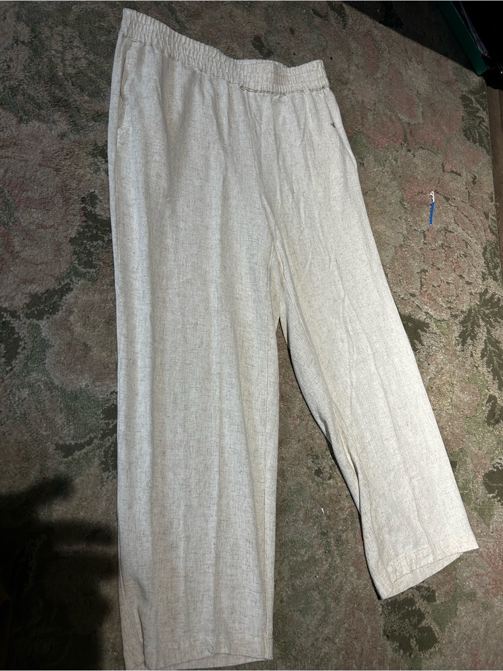 Alfred Dunner Natural Beige Linen-Blend Pull-On Pants